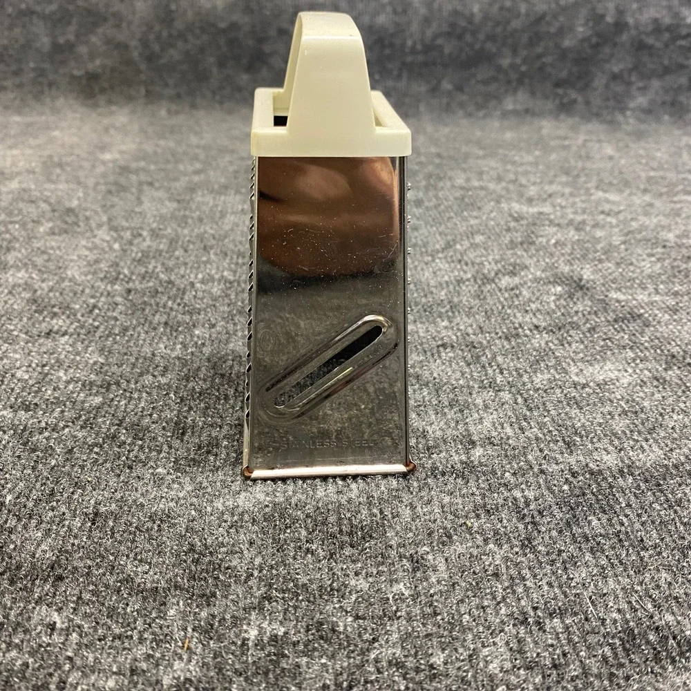 Vintage Miniature Stainless Steel 4-Sided Box Grater with Cream Handle Retro